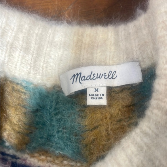 Madewell Cream and Blue Crew Neck Sweater medium - Picture 2 of 7